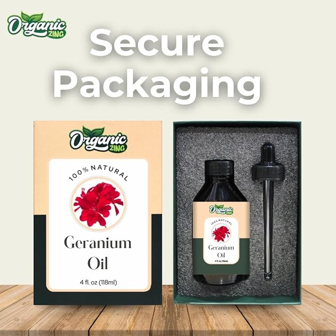 Organic Zing Geranium Essential Oil for Skin, Face, Hair Care, Aromatherapy, Diffuser, Conditioner - 118 Ml