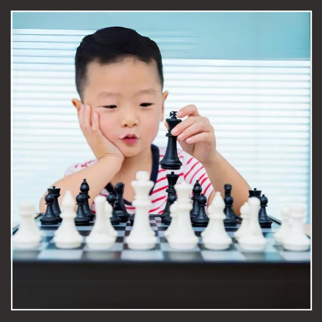 Kids Mandi Foldable Chess Board Set Black and White Chess Pieces