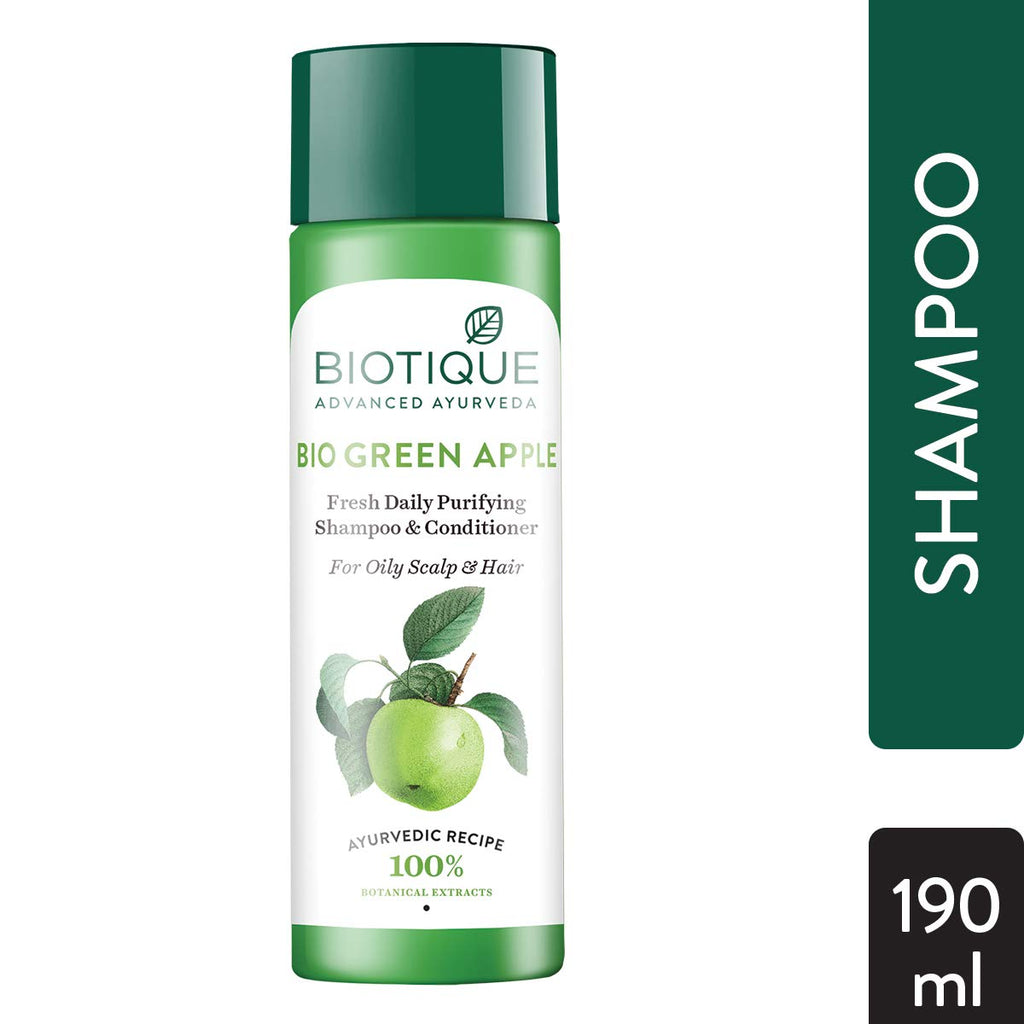 Biotique Bio Green Apple Fresh Daily Purifying Shampoo and Conditioner for Oily Scalp and Hair, 180m And Biotique Bio Green Apple Fresh Daily Purifying Shampoo And Conditioner, 190ml