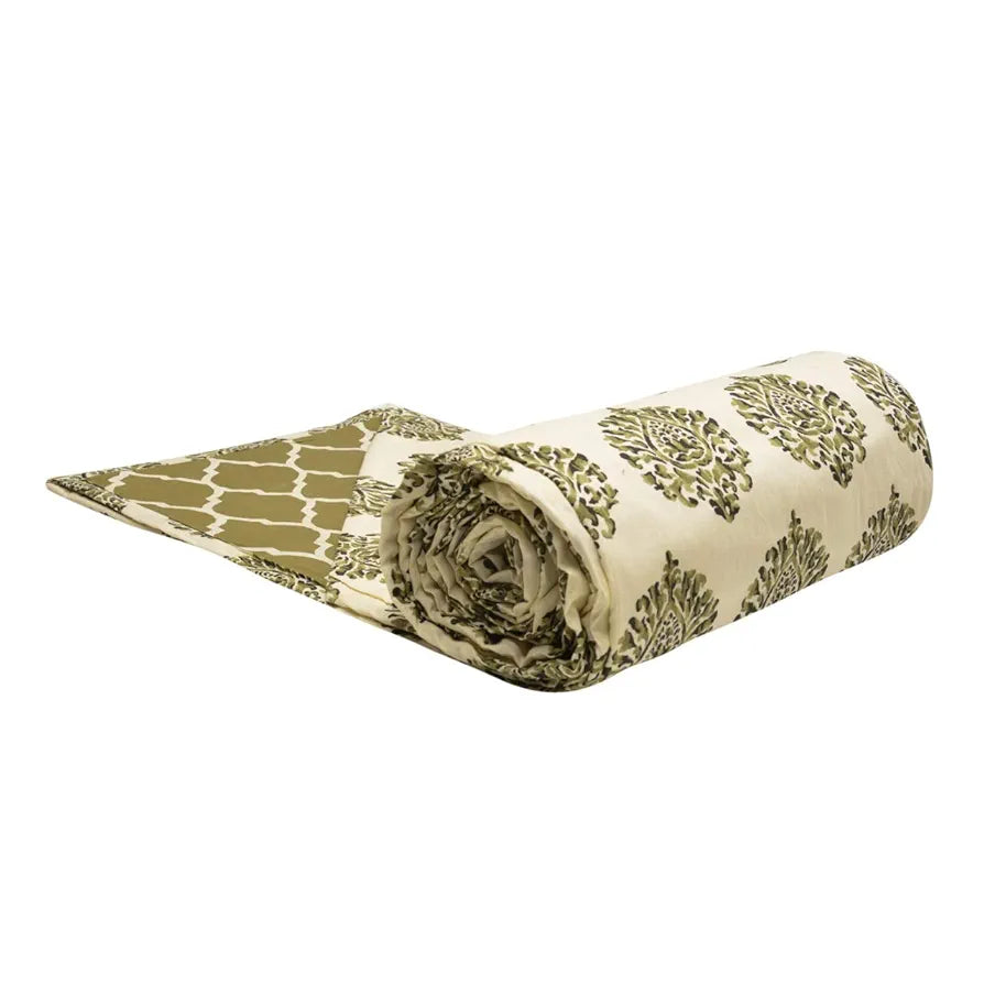 Trance Home Linen 150 GSM Pure Cotton Reversible Dohar Double Bed Size Ac Blanket Comforter Soft Light-Weight Bed Blanket Colour Damask Forest Green