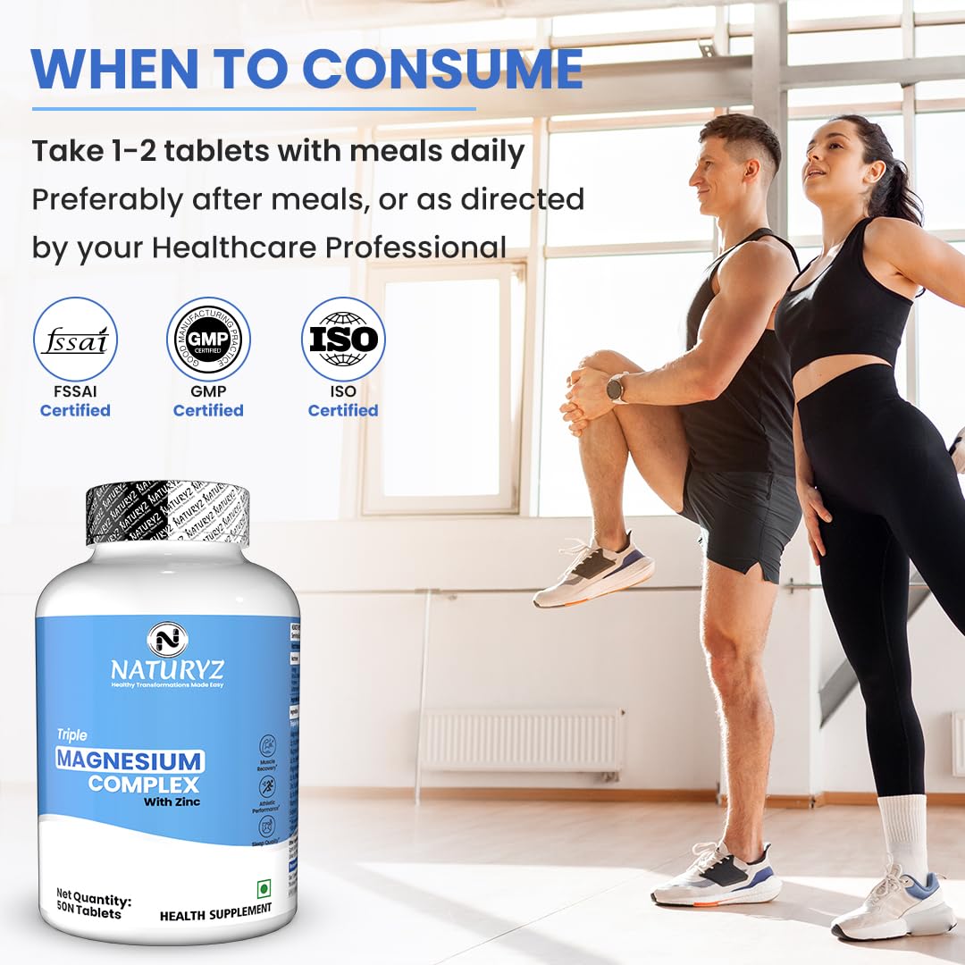NATURYZ Triple 3-in-1 Magnesium Complex 1736mg (Glycinate, Aspartate & Oxide) with Zinc for Maximum Absorption | Supports Stress Relief, Sleep, Muscle Recovery, Nerves, Joints & Cognition - 50 Tablets