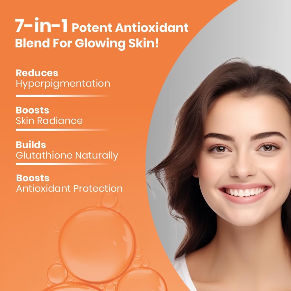 L-Glutathione Effervescent Tablet 500mg for Skin Health with Sea Buckthrone,Vitamin C, Hyaluronic Acid, Vitamin E & Biotin - Orange Flavour (Pack of 1)