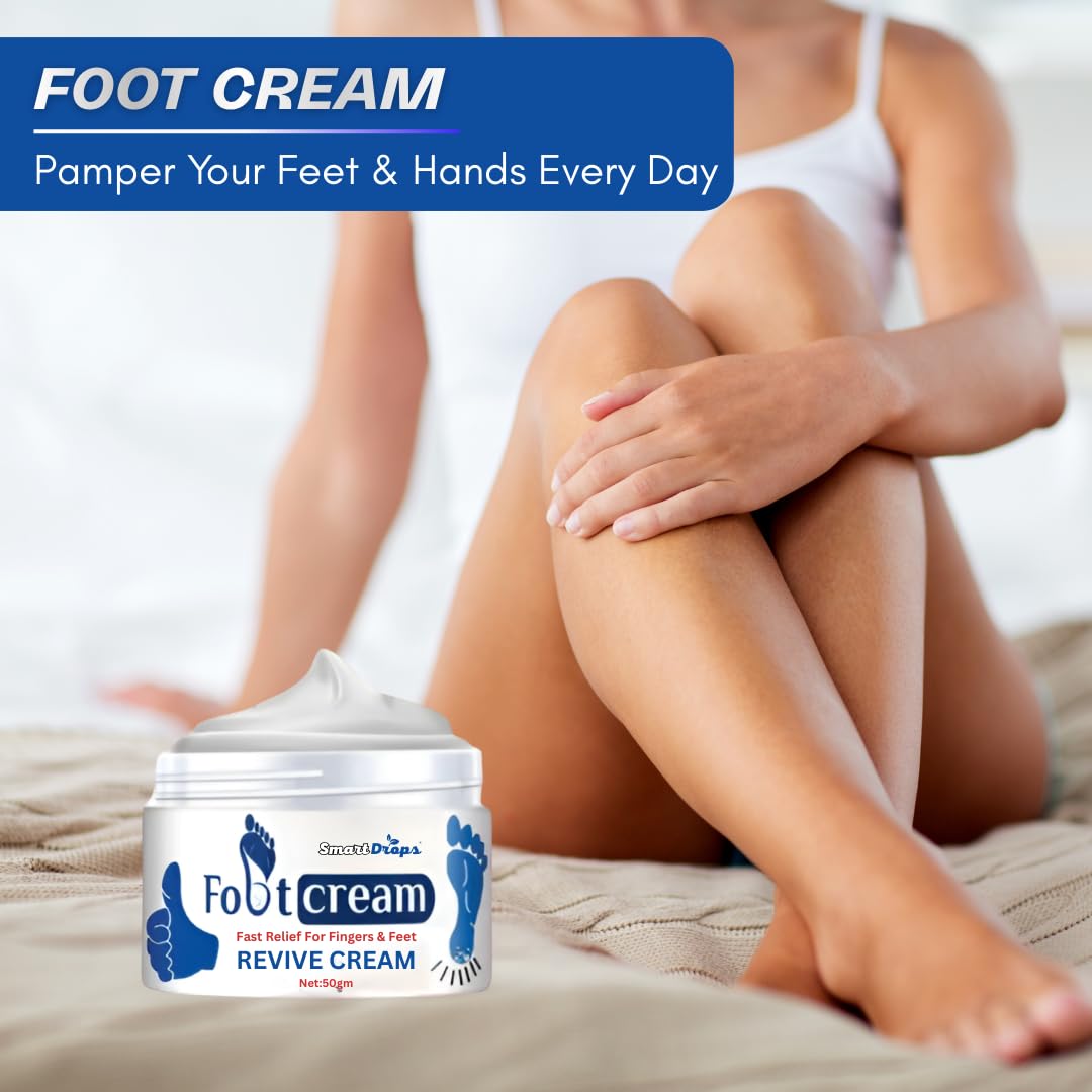 Smartdrops Foot Cream for Dry & Cracked Feet | Crack Heel Repair Cream | Enriched with Aloe, Shea Butter & Vitamin E | Foot Care Cream for Deep Absorbing, Cooling & Vegan Formula (50g)