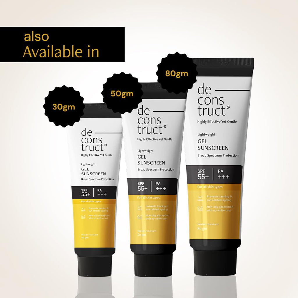 Deconstruct Face Gel Sunscreen In - Vivo Tested SPF 50 + and PA+++ | For oily, combination & normal skin | Matte, Lightweight & Airy, Non-greasy | For Men & Women - 30g