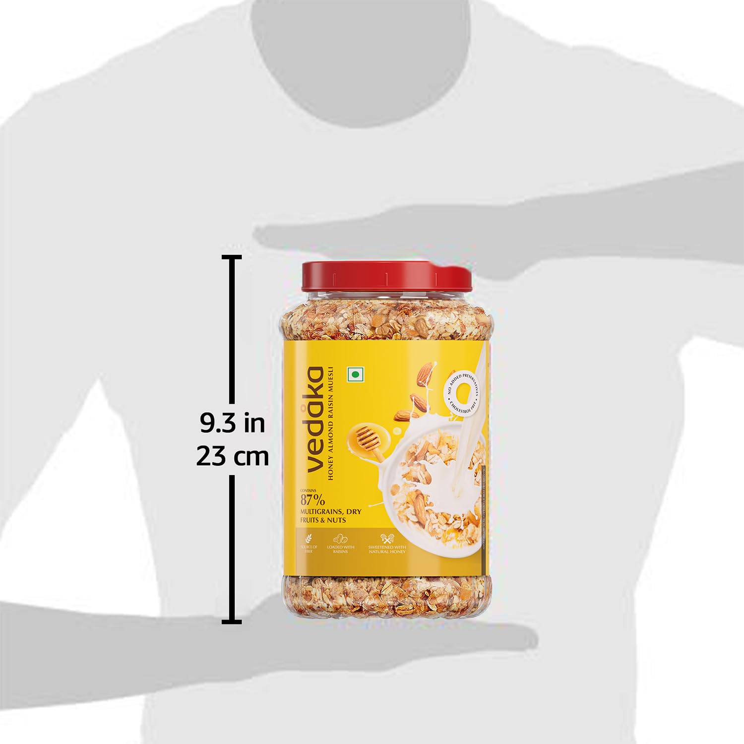Vedaka Honey Almond Raisin Muesli | 1 Kg | Jar | Sweetened with Natural Honey | Contains 87% of Dry Fruits, Nuts and Multigrains | Source of Fiber | No Added Preservatives