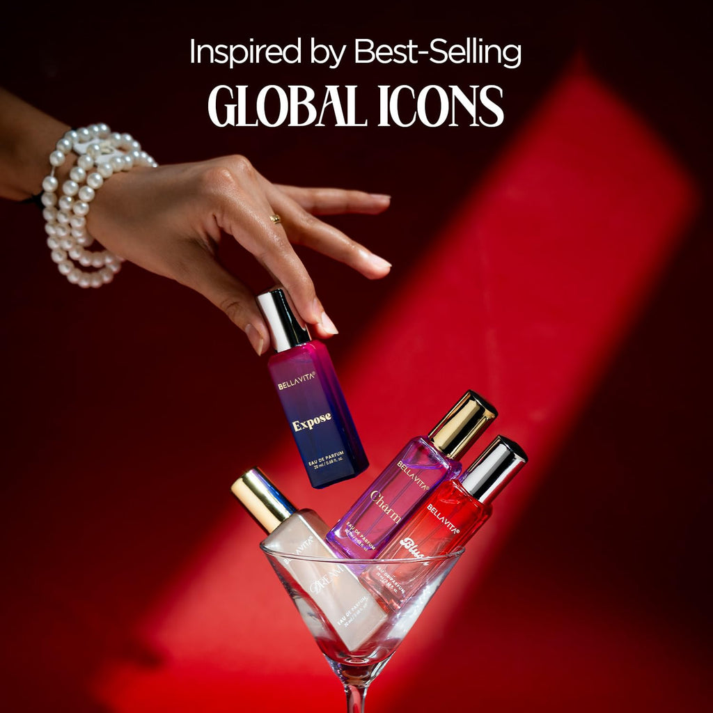 BELLAVITA Be ICONIC | Long Lasting Perfume Gift Set | 4x20ml | with Red Fruits, Jasmine & Pink Pepper | Fruity, Floral Premium Fragrance for Women