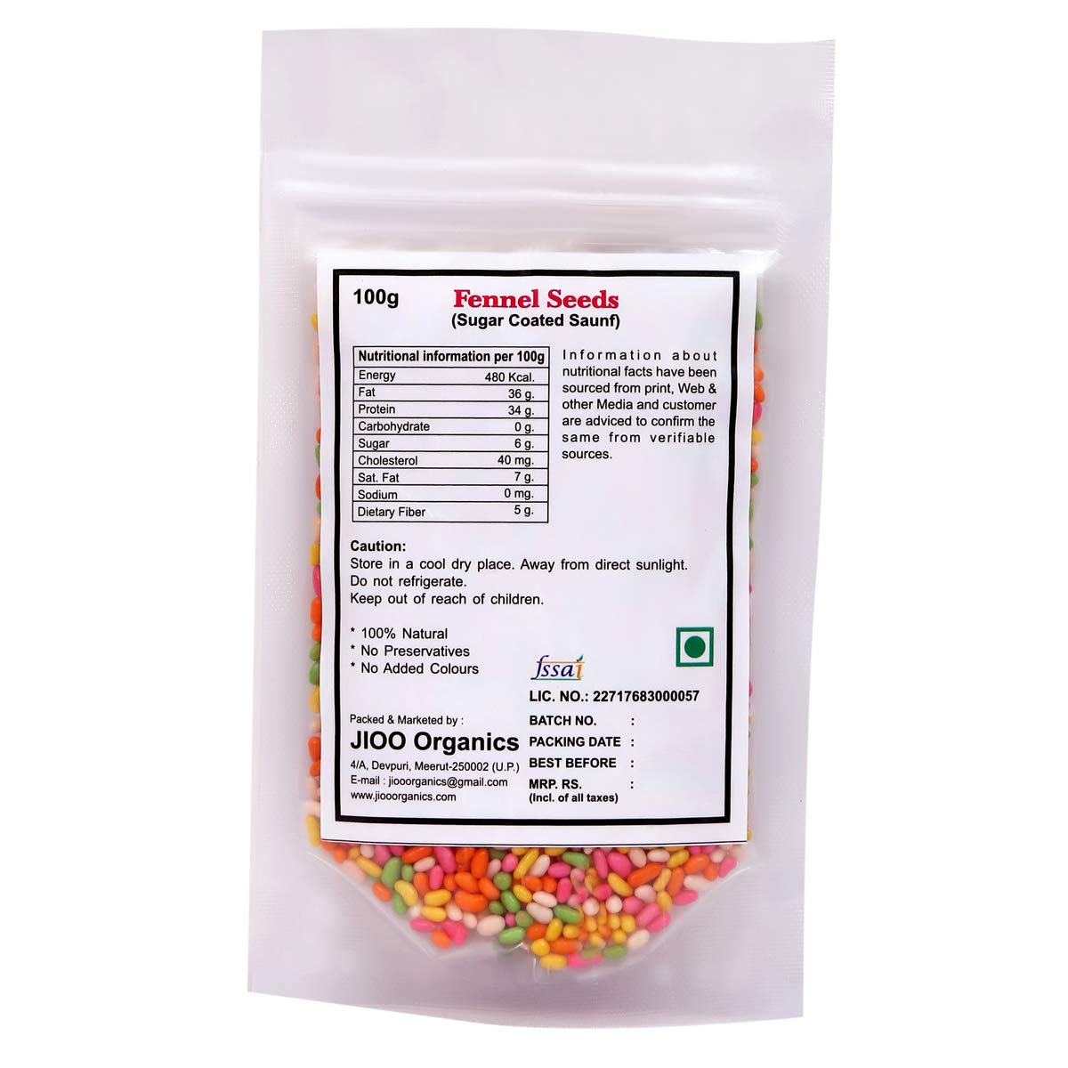 Jioo Organics Fennel Seeds(Sugar Coated Saunf) - 100 gms