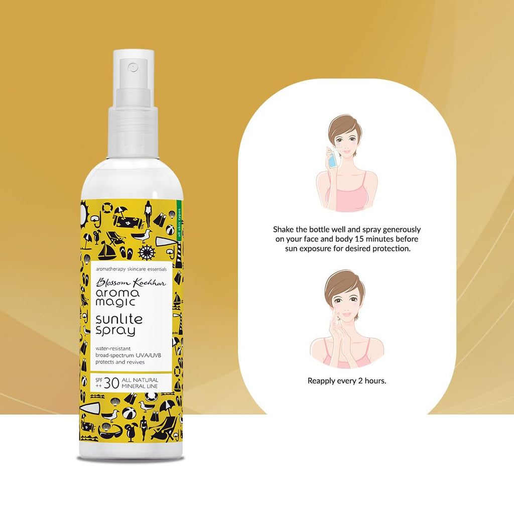 Aroma Magic Sunlite Mineral Sunscreen Spray SPF 30++ | Zinc Oxide Sun Protection | Anti-Aging, Non-Greasy & Water Resistant | Vitamins B5 C E | All Skin Types | 100ml