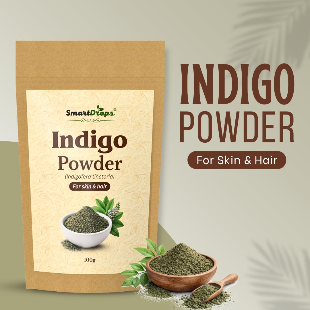 Smartdrops Indigo Powder for Hair and Skin Care | Enhances Natural Hair Color | Strengthens Hair Roots | Revitalizes Skin Tone and Brightness | Prevents Skin Dryness and Dullness | 100g (Pack-1)