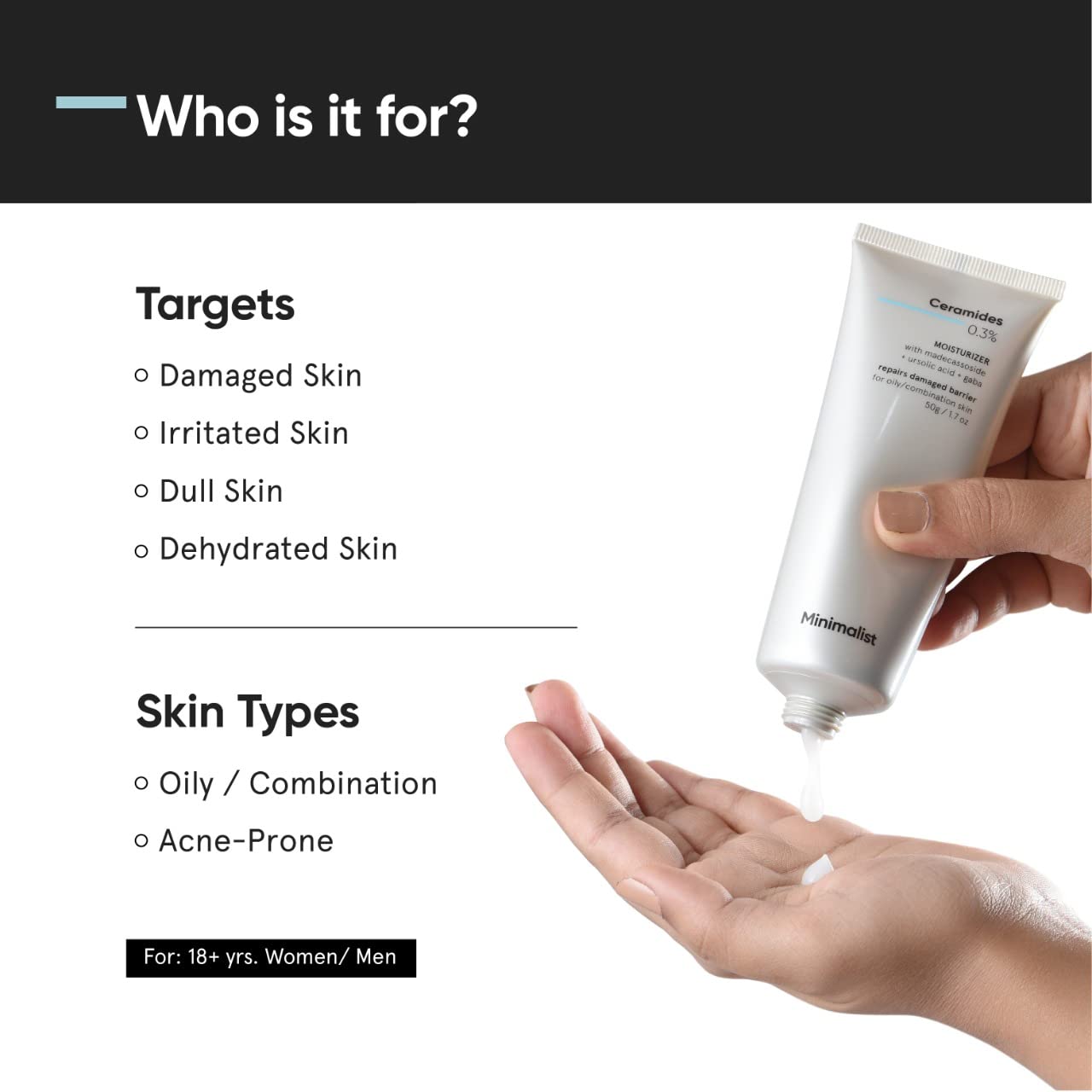 Minimalist 0.3% Ceramide Face Moisturizer For Barrier Repair & Deep Moisturization | Daily Repairing Face Moisturizing Cream | For Oily - Combination Skin | 50g