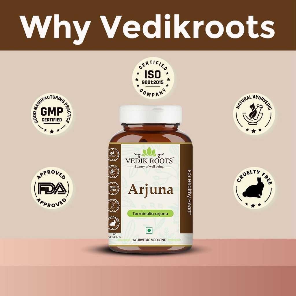 Arjuna 60 Capsules 450 mg Organic | Terminalia Arjuna | For Healthy Heart | Herbal Supplements (Pack of 1)
