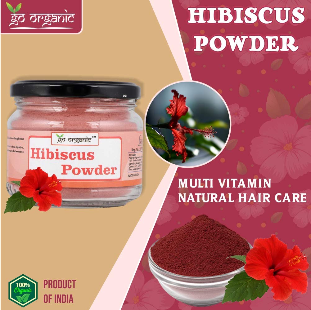 Go Organic Pure & Natural Hibiscus Flower Powder for Face Packs and Hair Growth&Care
