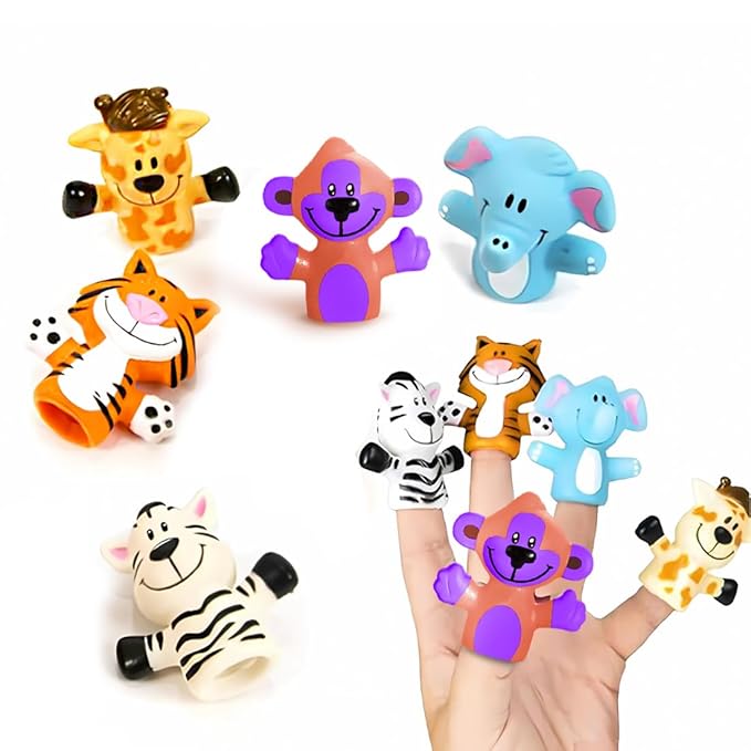 Wembley 5 Pcs Jungle Animal Finger Puppet Toy for Kids Multicolor