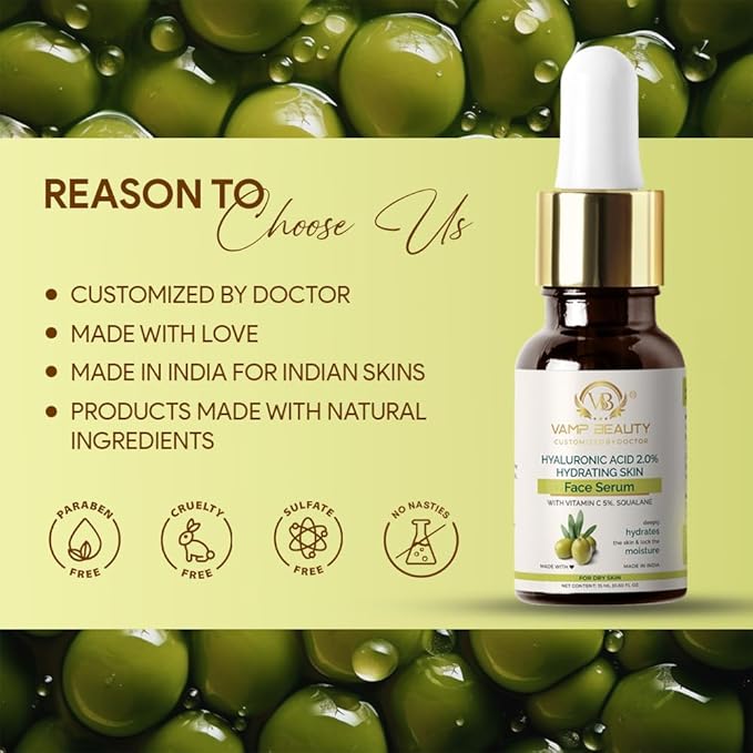 Vamp Beauty Hyaluronic Acid 2% Hydrating Face Serum With Goodness of Vitamin C 5% - 15 Ml