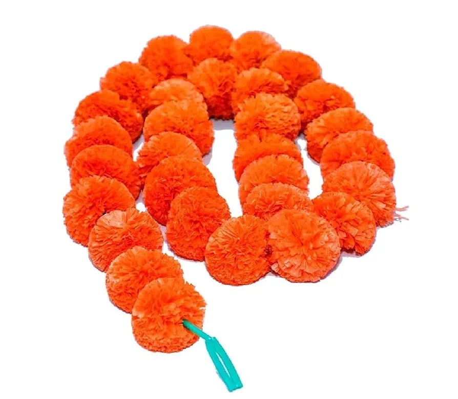 Artificial Marigold Garland Mala Flower Genda Phool Long for Decoration Orange 5 Pcs