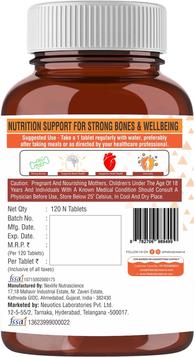 The Body Reserve Vitamin D3 K2 MK7-120 Veg Tablets, 100% RDA Plant-Based Vitamin D3 Supplement from Lichen Source with Vitamin K2 as MK7 Menaquinone