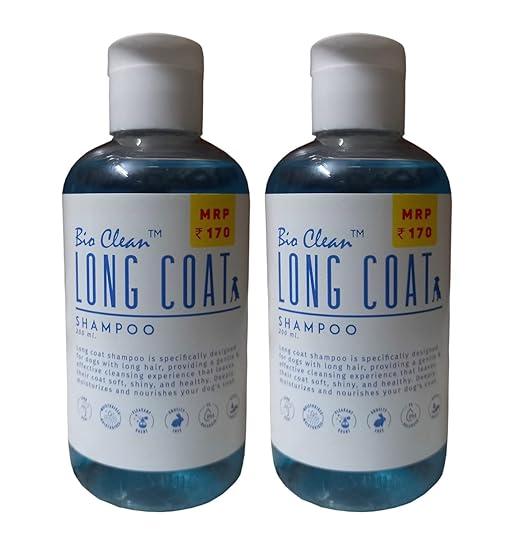 Pet Needs Bio Clean Long Coat Dog Shampoo | Cruelty Free | Moisturising and Gentle on Skin | 200 Ml | Pack of 2