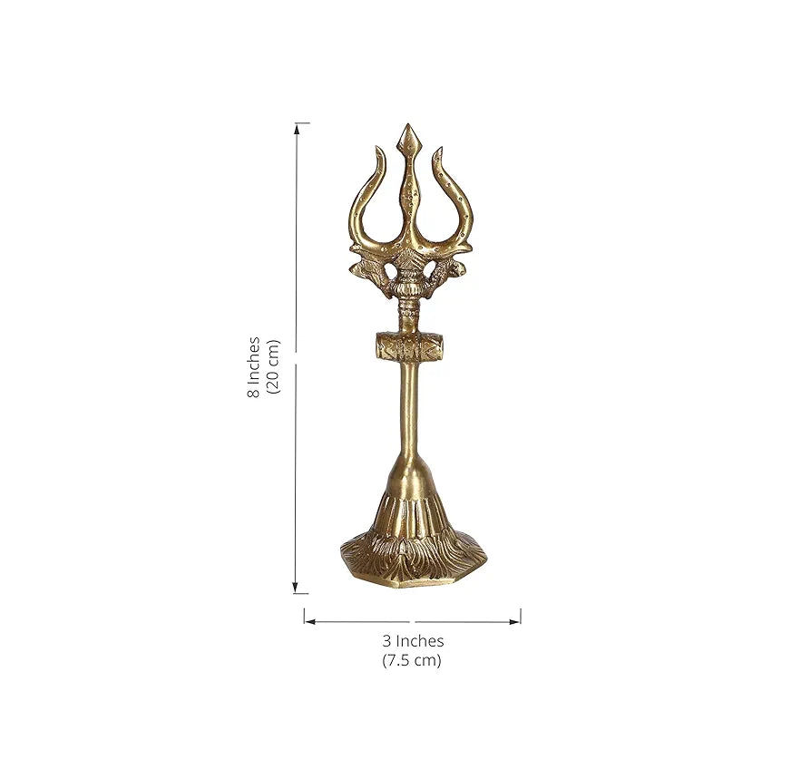 Two Moustaches 8 Inches Brass Shiva's Trishul with Damru Antique Finish