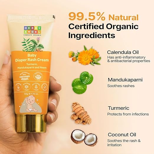 Herby Angel Baby Diaper Rash Cream Natural Ingredients for Soothing - 50 gms