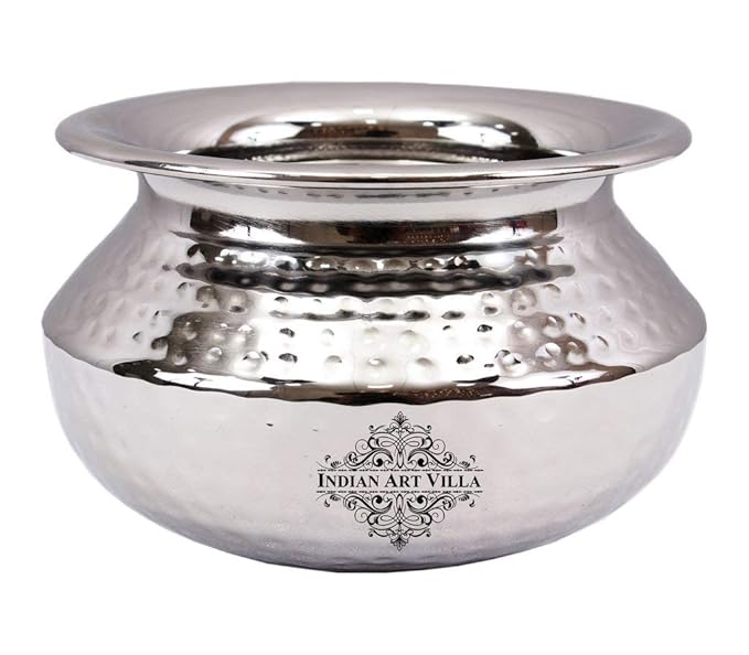 Indian Art Villa Indianartvilla Hammered Stainless Steel Punjabi Handi Bowl - 650 ml