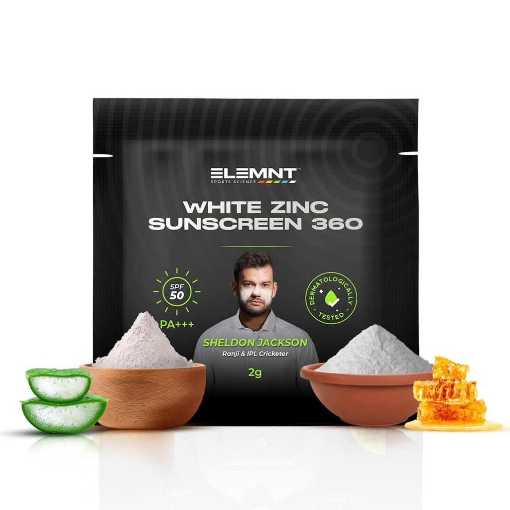 Elemnt White Zinc Sunscreen for Cricketers Aloe Vera Scented - 2 gms Sachet (Pack of 20)