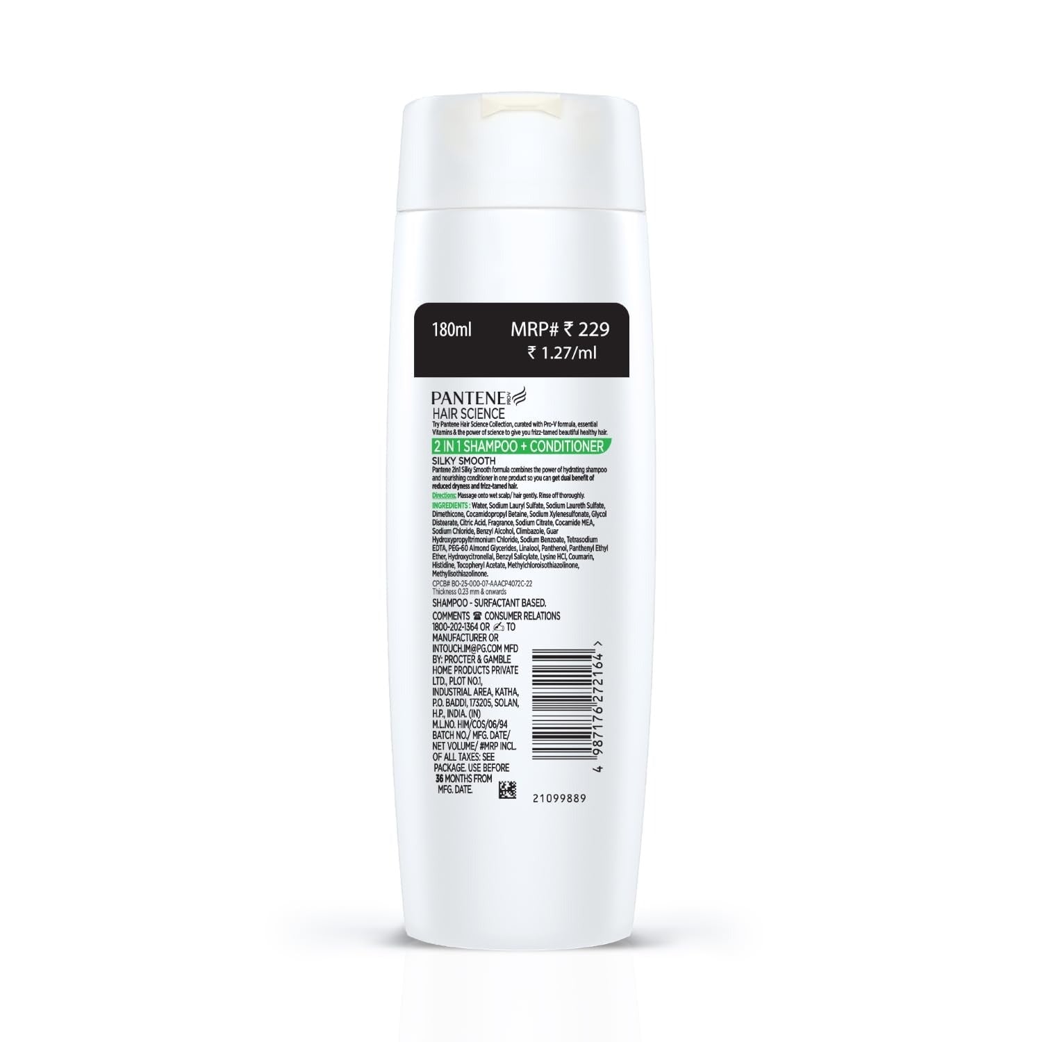 Pantene Advanced Hairfall Solution 2in1 Anti-Hairfall Silky Smooth Shampoo & Conditioner for Women - 180 ml