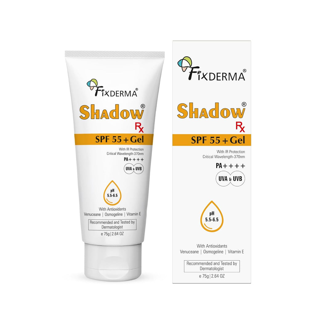 Fixderma Shadow RX Sunscreen SPF 55+ Gel PA++++ for Oily Skin | Sunscreen for Body & Face with UVA, UVB, IR Protection and Vitamin E - 75gm