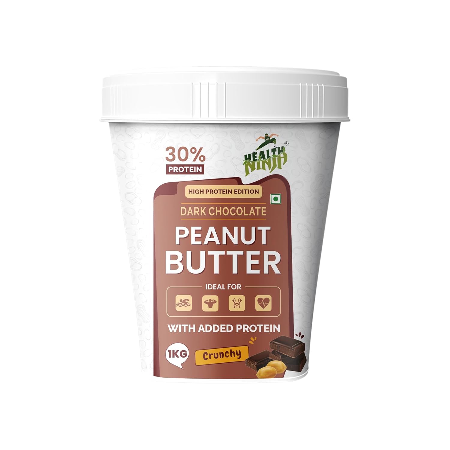 Health Ninja Dark Chocolate Peanut Butter,1kg | High Protein crunchy Peanut Butter Protein Spread for Fitness Lovers (Chocolate)