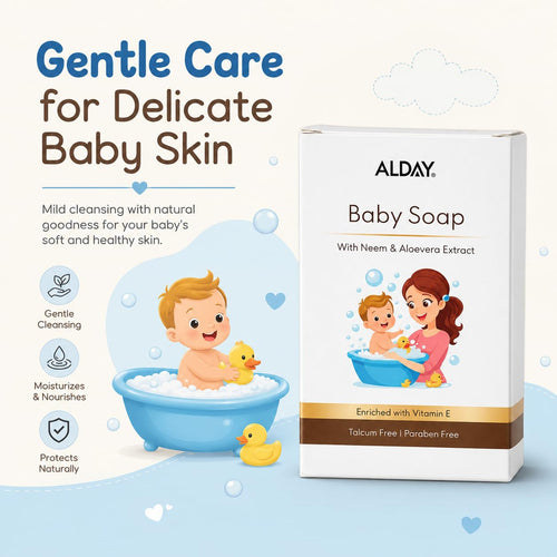 75g Baby Soap with Neem, Aloe Vera & Coconut Oil | Gentle, Moisturizing & Safe for Sensitive Skin | Paraben & Talc Free | Daily Baby Bath Soap