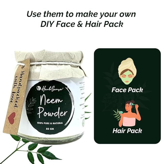 Herbsense Pure Neem Leaves Powder For Skin & Hair - 80 gms