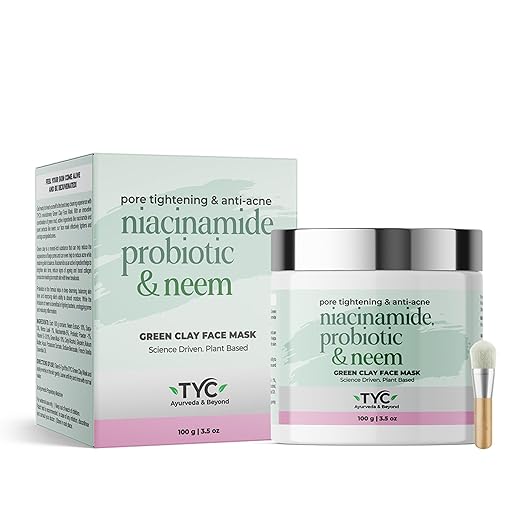 TYC Green Clay Face Mask With Niacinamide Probiotics Neem - 100 gms