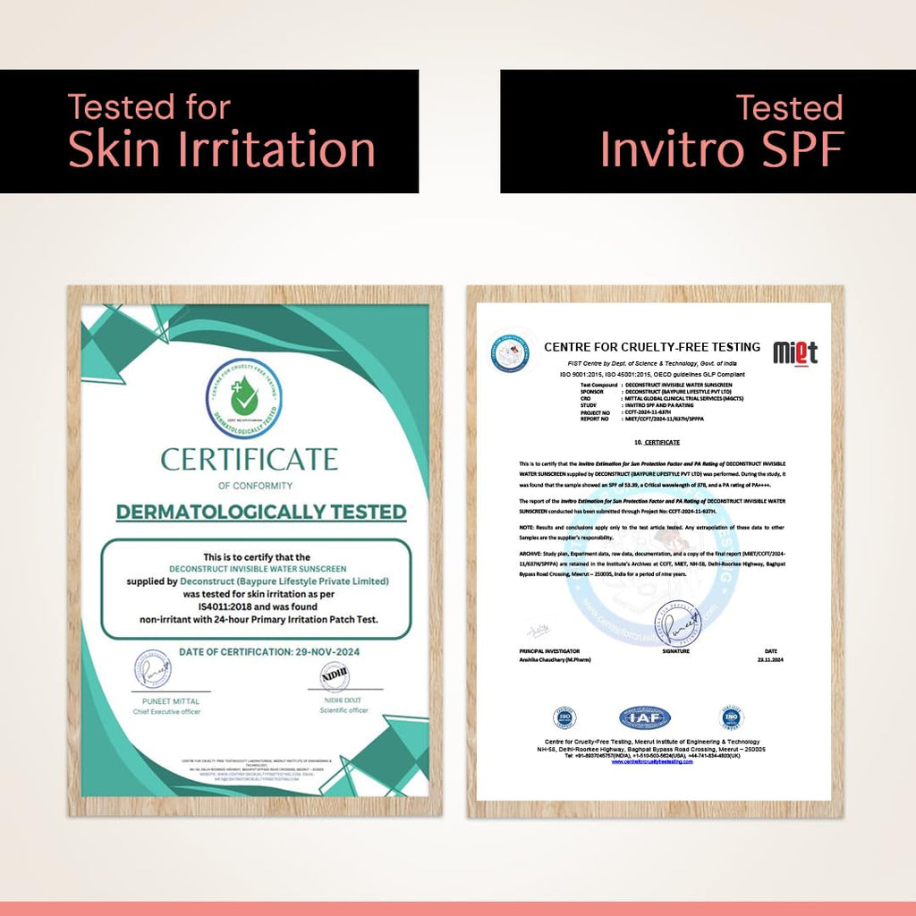 Deconstruct Invisible Water Sunscreen SPF 50 PA+++ | Instant Cooling & Freshness | 8-Hour Long Lasting Sunscreen | Broad Spectrum UVA & UVB Protection | No White Cast | For All Skin Types | 40g