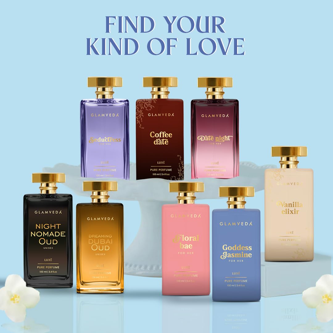 Glamveda Luxury Goddess Jasmine Long Lasting | Perfume for Woman 100ml | Gifts for Woman | with Pear, Jasmine, Lily of the valley, Rose | Floral, Woody & Fruity Premium Fragrance
