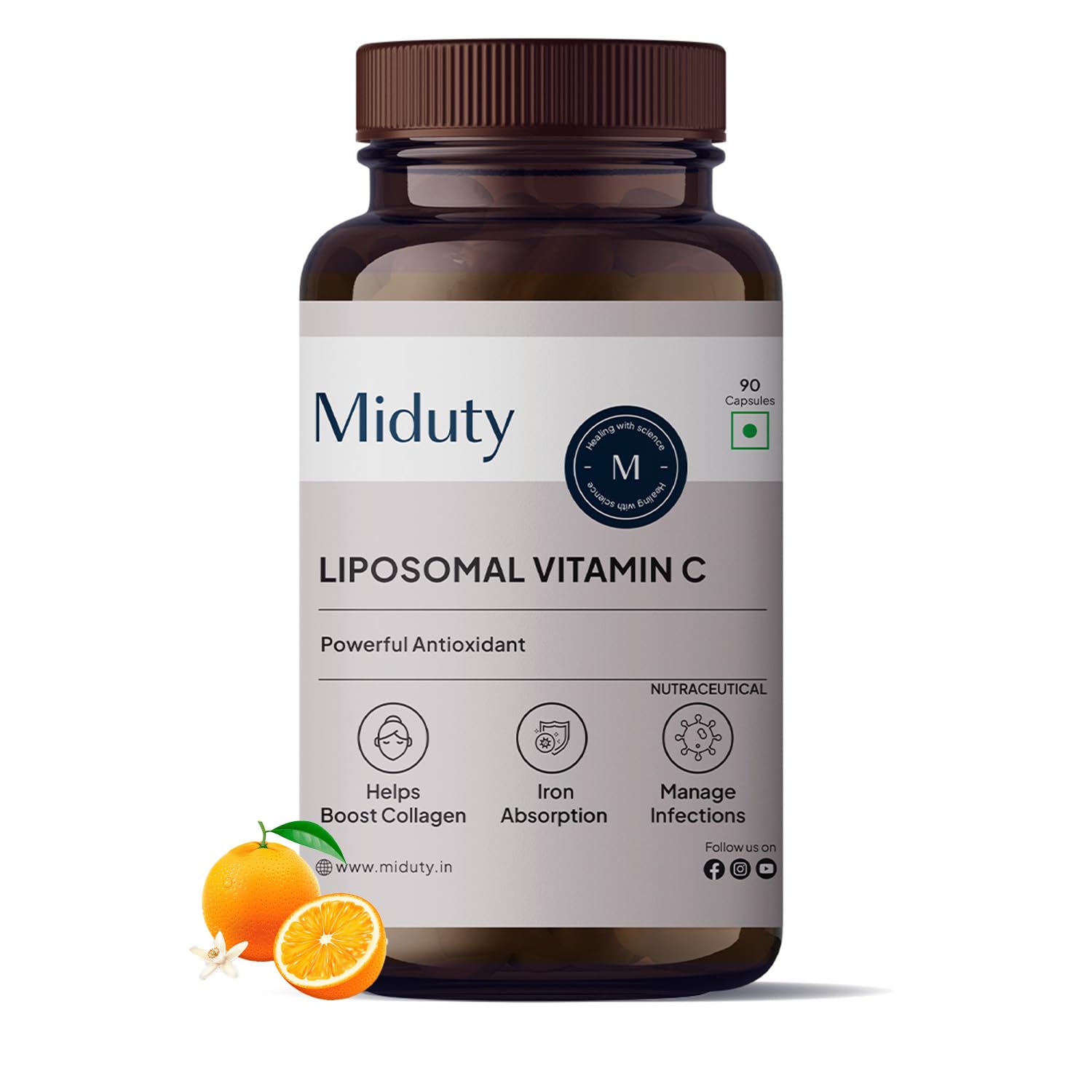Miduty by Palak Notes Liposomal Vitamin C Supplement Bioavailability, Antioxidant Vitamin, Skin Rejuvenation & Immunity Booster Body Detoxification - Zeal Technology - 90 Capsules