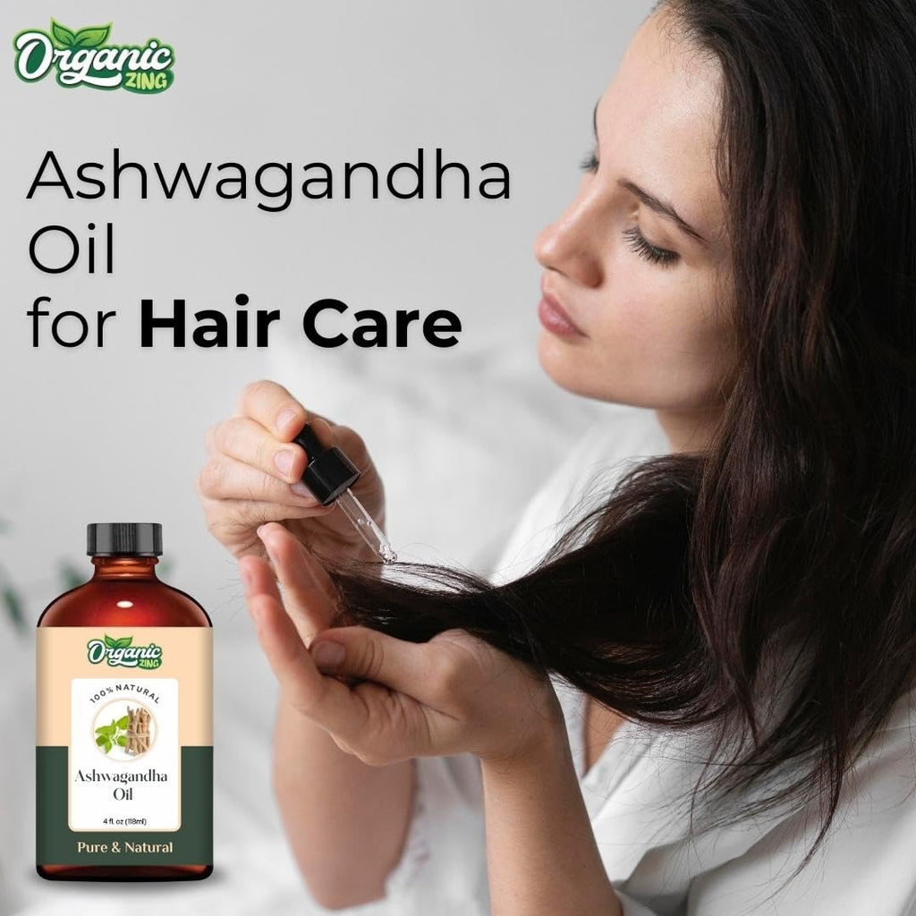 Organic Zing Ashwagandha (Withania Somnifera) Oil | Carrier Oil for Skincare, Hair Care & Massage - 118 Ml