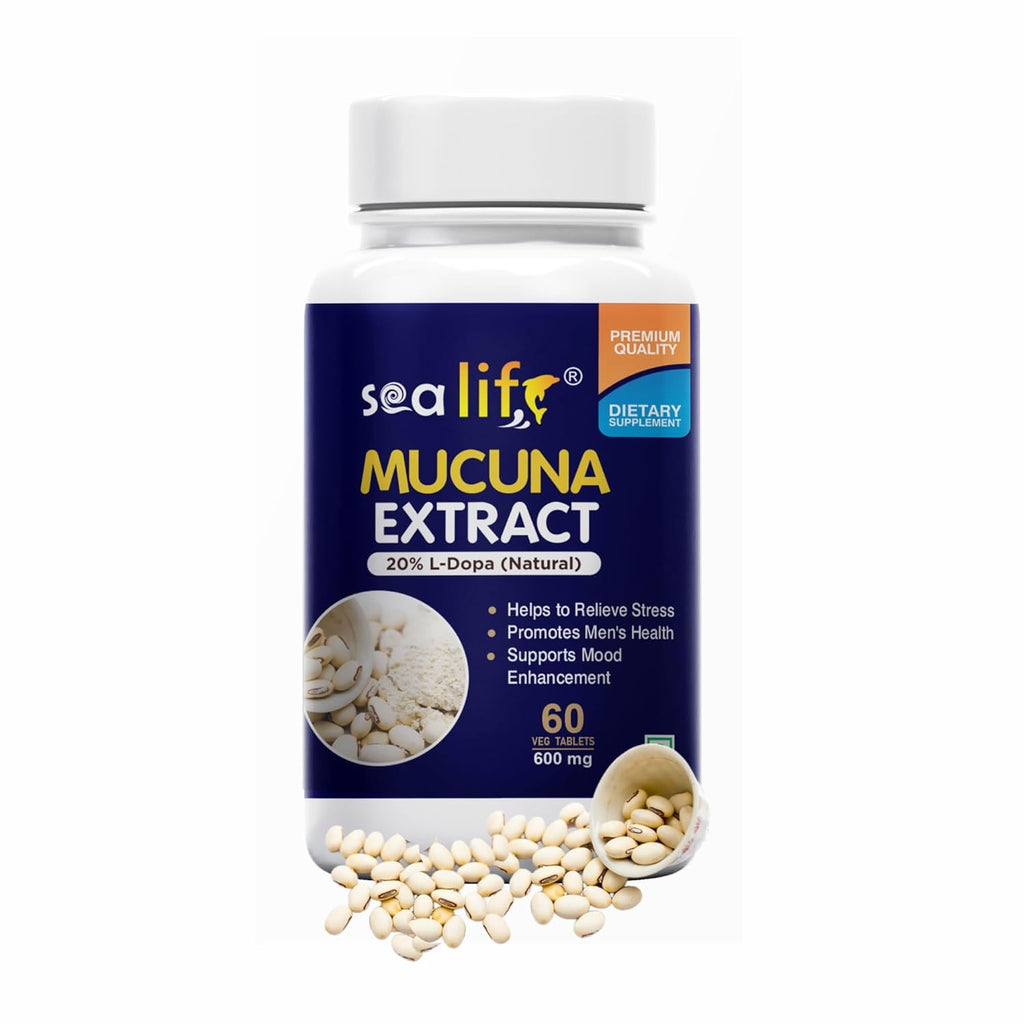 Sea Life Mucuna Pruriens Extract (60 Tablets) | Kaunch Beej | Velvet Bean | Kapikacchu | Natural L-Dopa 600mg | Stress Reliever | For Mood & Motivation Support.