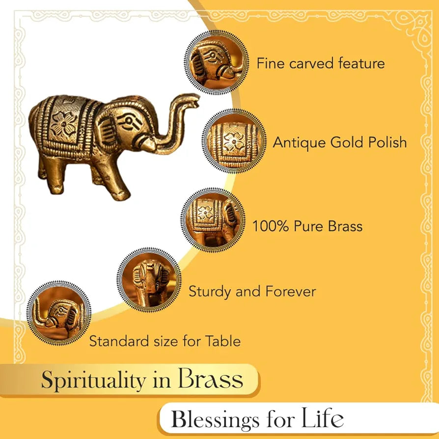 Ekhasa Pure Brass Elephant Idol Showpiece Figurine Feng Shui