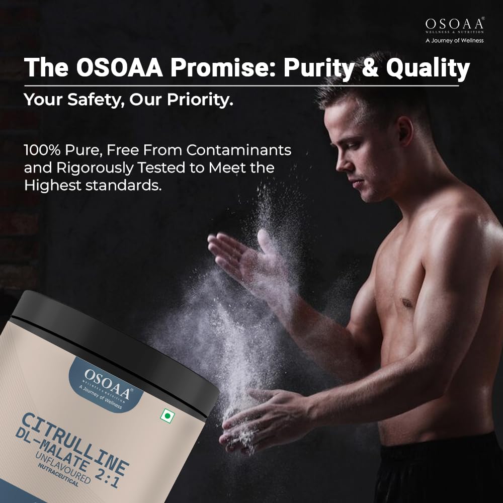 OSOAA Pure Citrulline Malate 2:1 Supplement Powder - 250g, Unflavoured | Boosts Nitric Oxide, Pre Workout Amino Acid for Muscle Strength & Endurance