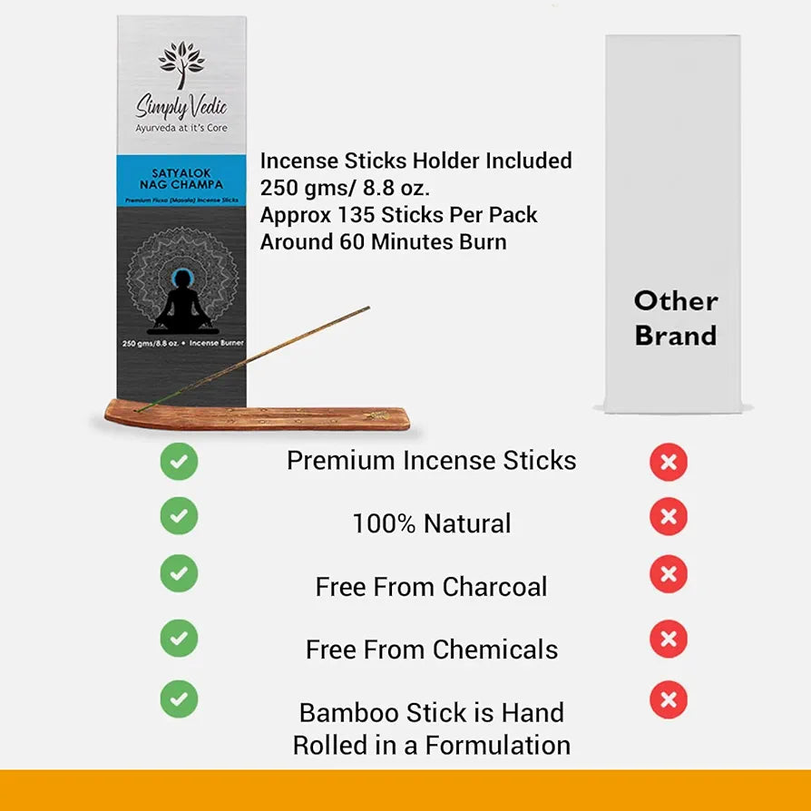 Simply Vedic Nag Champa Incense Sticks with Holder – 135 Hand-Rolled Natural Agarbatti