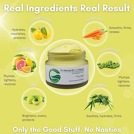 Greenviv 5% Marula Oil + 1% Retinol Anti-Aging Cream Reduces Fine Lines & Wrinkles - 50 ml