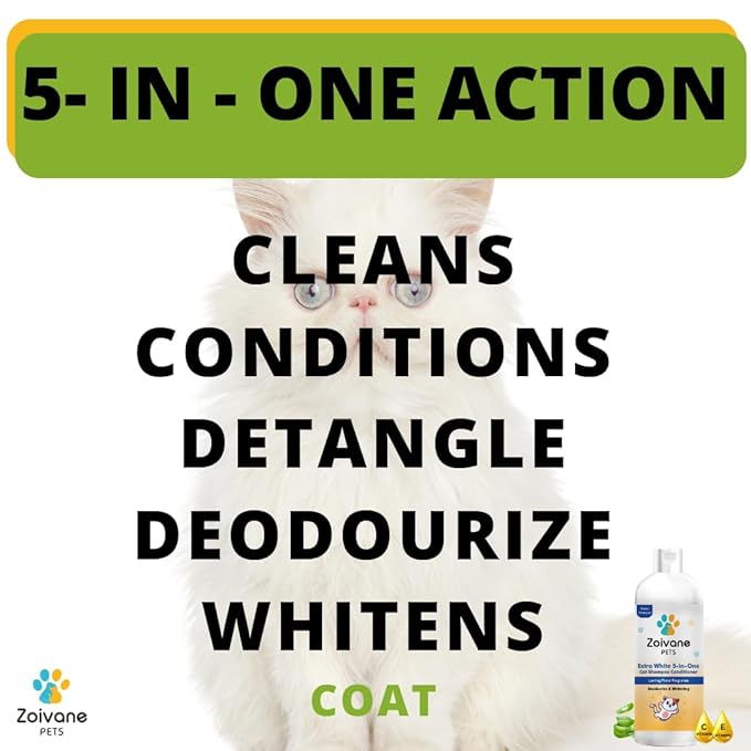 Zoivane 5 in 1 Extra White Cat Shampoo With Conditioner 200 Ml | Reduces Hair Fall | Enhances Coat Brightness | Pack of 1