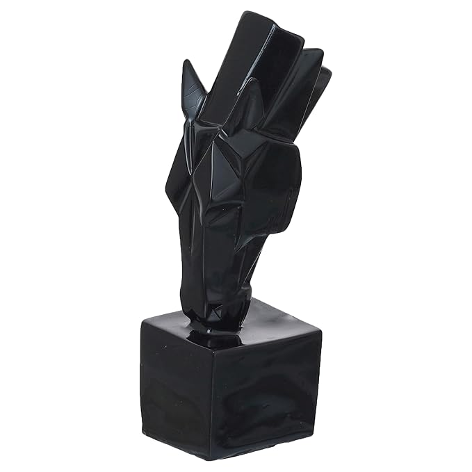 Ecraftindia Polyresin Black Horse Head Statue Sculpture | Animal Figurine Decorative Showpiece