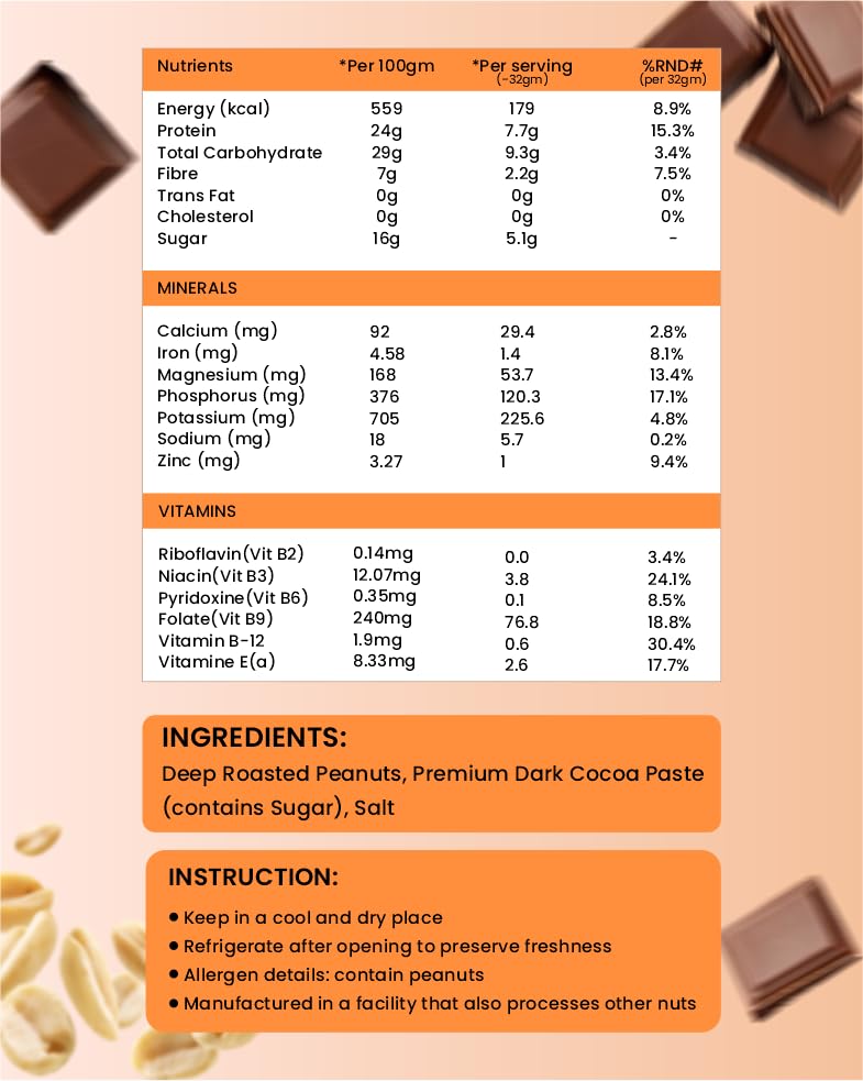 Growfitz Peanut Butter Chocolate Smooth 800g | 24g High Protein Peanut Butter | 7g Fiber | Tasty & Healthy Nut Butter Spread for Breakfast & Snacks | Roasted Peanuts | Zero Sugar (Pack of 1)