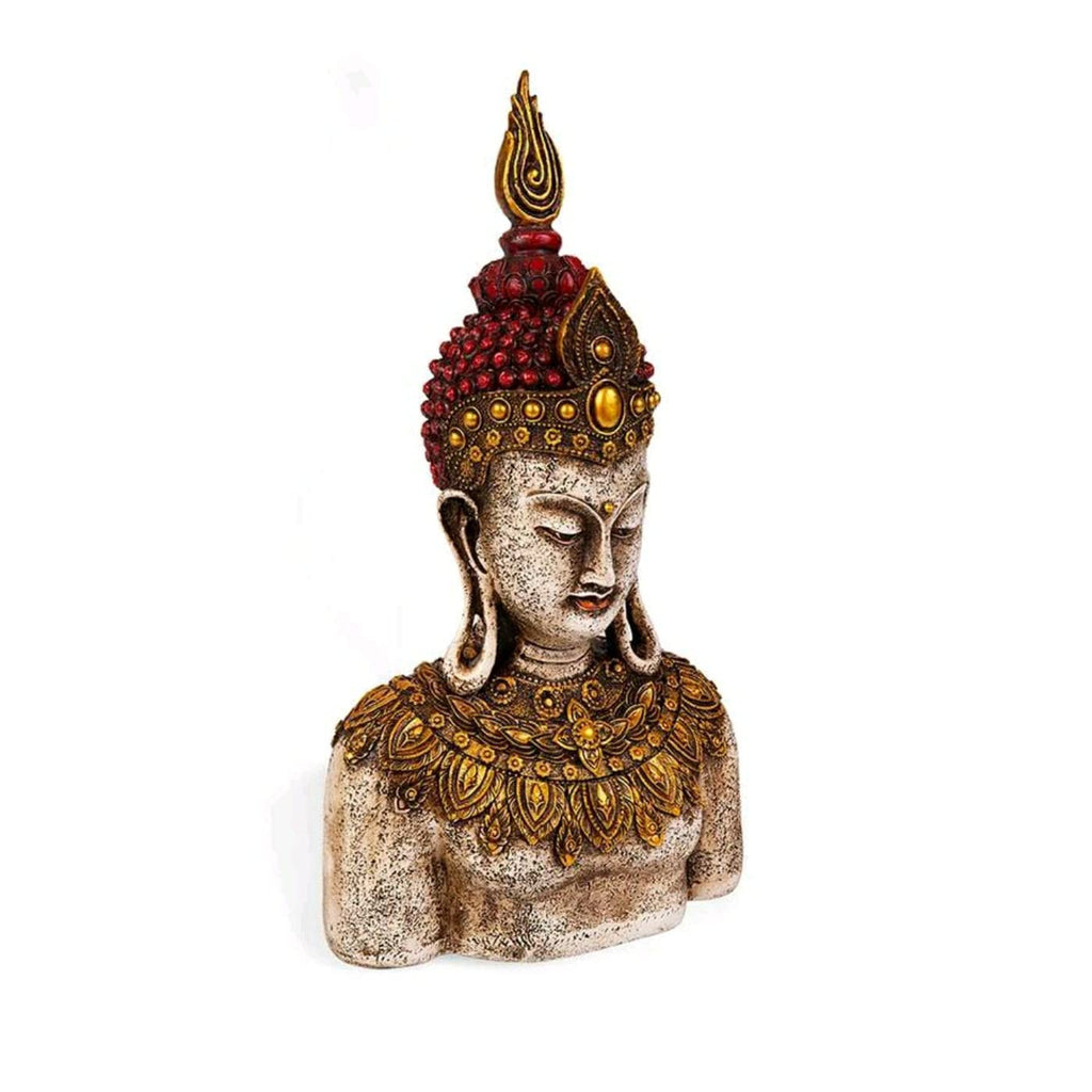 Indicast 12" Inch Handmade Buddha Carving Murti Table Desk Decor Meditating Idol Gifts Antique Design | Red