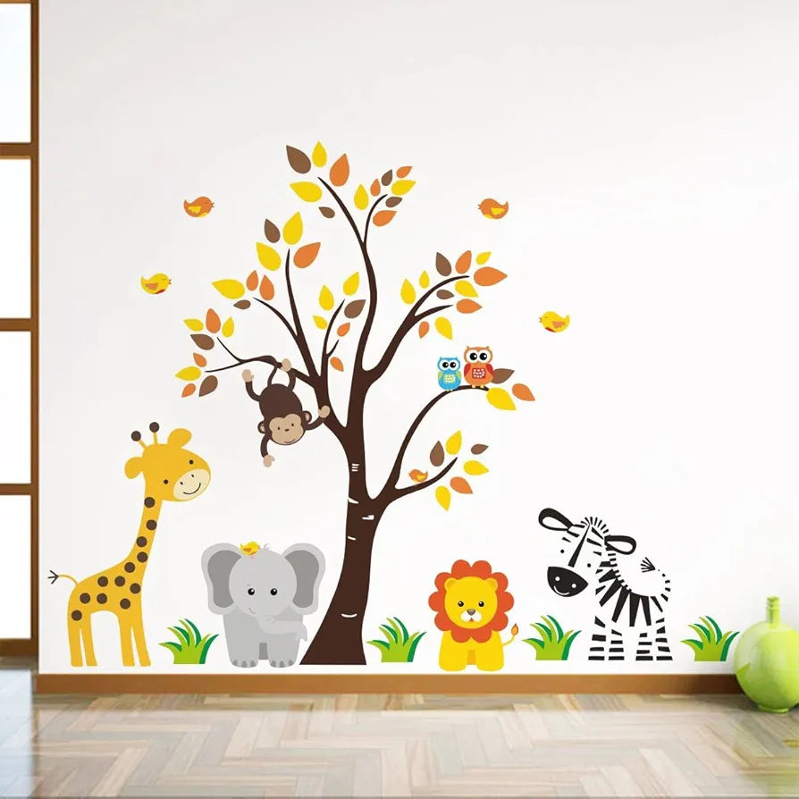 Rawpockets Pvc Vinyl Decals Baby Jungle Animals Story Extra Large Size Wall Reusable Self-adhesive Sticker Height 85 Cms X Width 110 Cms