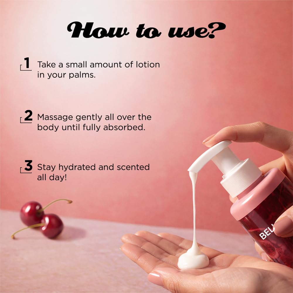 BELLAVITA Cherry Lust | Perfume Body Lotion for Man and Woman | Long-lasting Hydration | Soft & Smooth Skin | Long-lasting Scent | Paraben-free | Infused with Cocoa Butter & Glycerin | 250ml