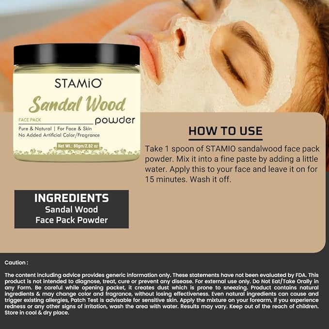Stamio Sandalwood Face Pack Powder - 80 gms