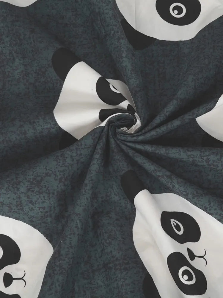 Homefab India 144 TC Microfiber Double BedSheet with 2 Pillow Covers Grey Black Panda