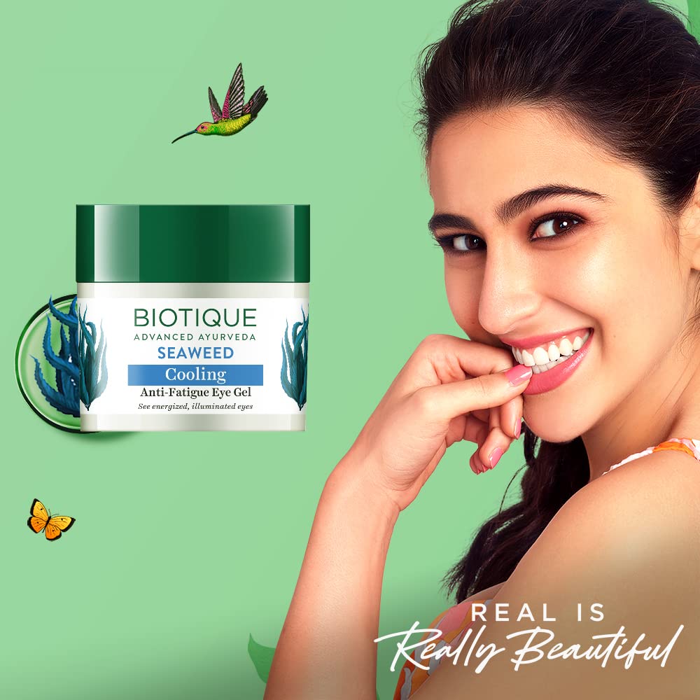 Biotique Bio Seaweed Revitalizing Anti Fatigue Eye Gel | Contains Wild Seaweed, Nutmeg, & Honey | Reduces Dark Circle and Puffiness | Suitable for All Skin Types | 15g