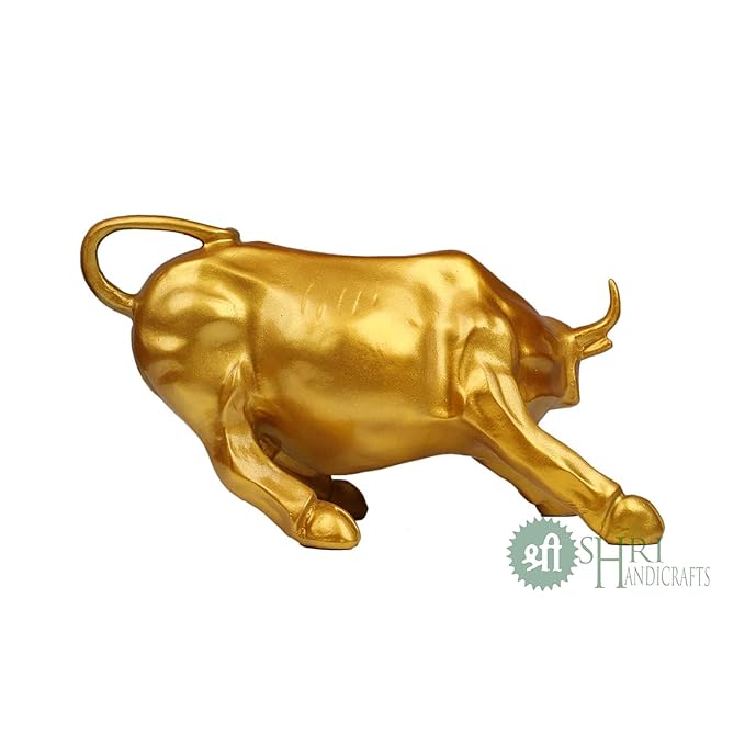 Indicast Resin 10" Inch Geometric Statue Golden Bull Action Sculpture Ornament Abstract Animal Figurines Room Desk Decor | Gold